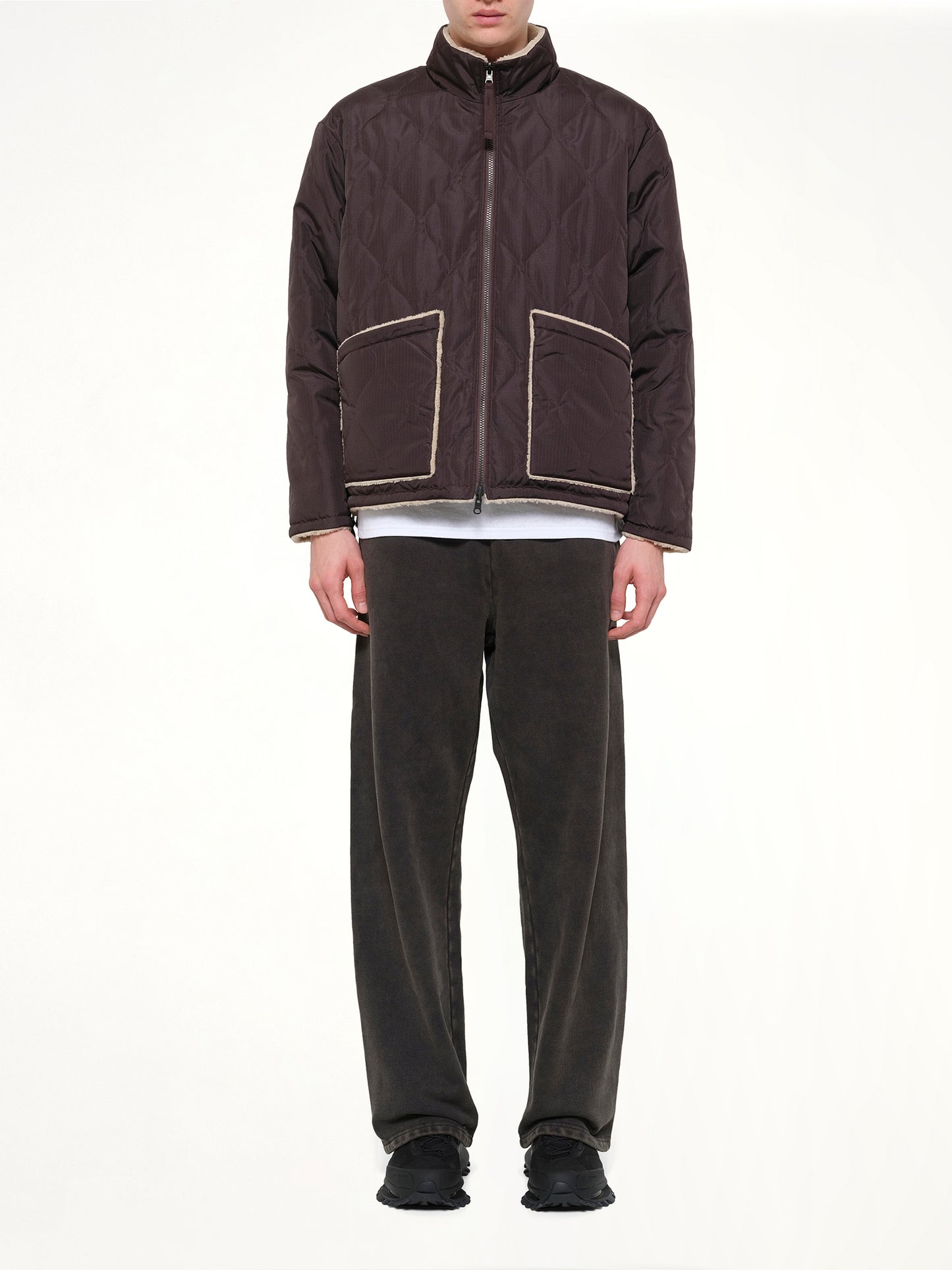 Military Reversible Down Boa Jacket in Dark Chocolate