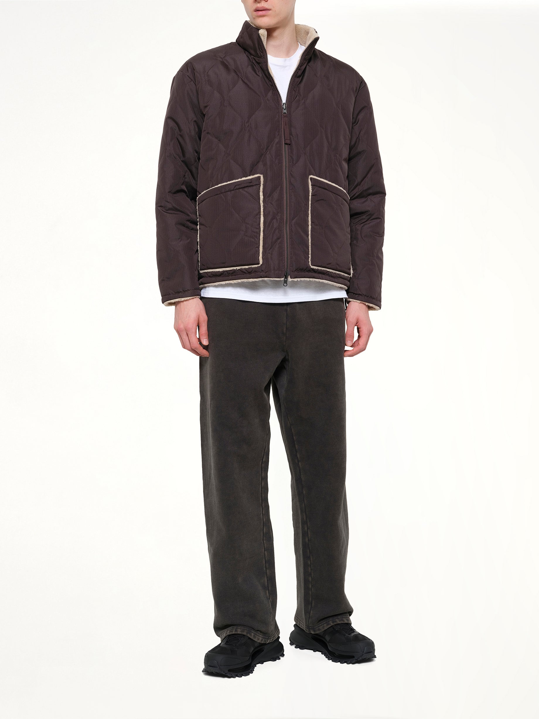 TAION Military Reversible Down Boa Jacket in Dark Chocolate Full Reference from MARAIS