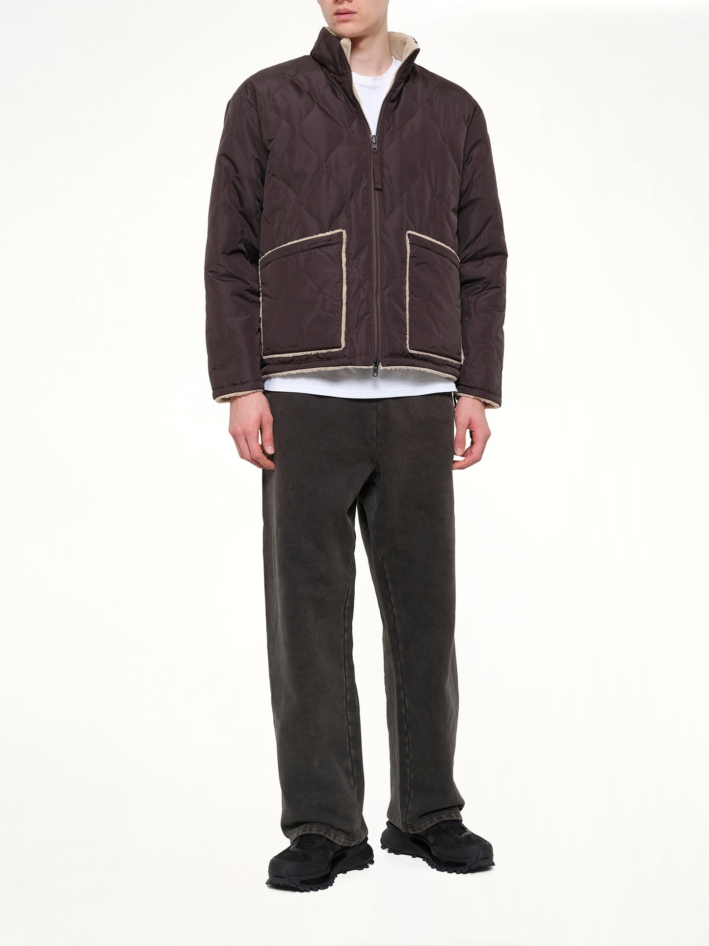 Military Reversible Down Boa Jacket in Dark Chocolate