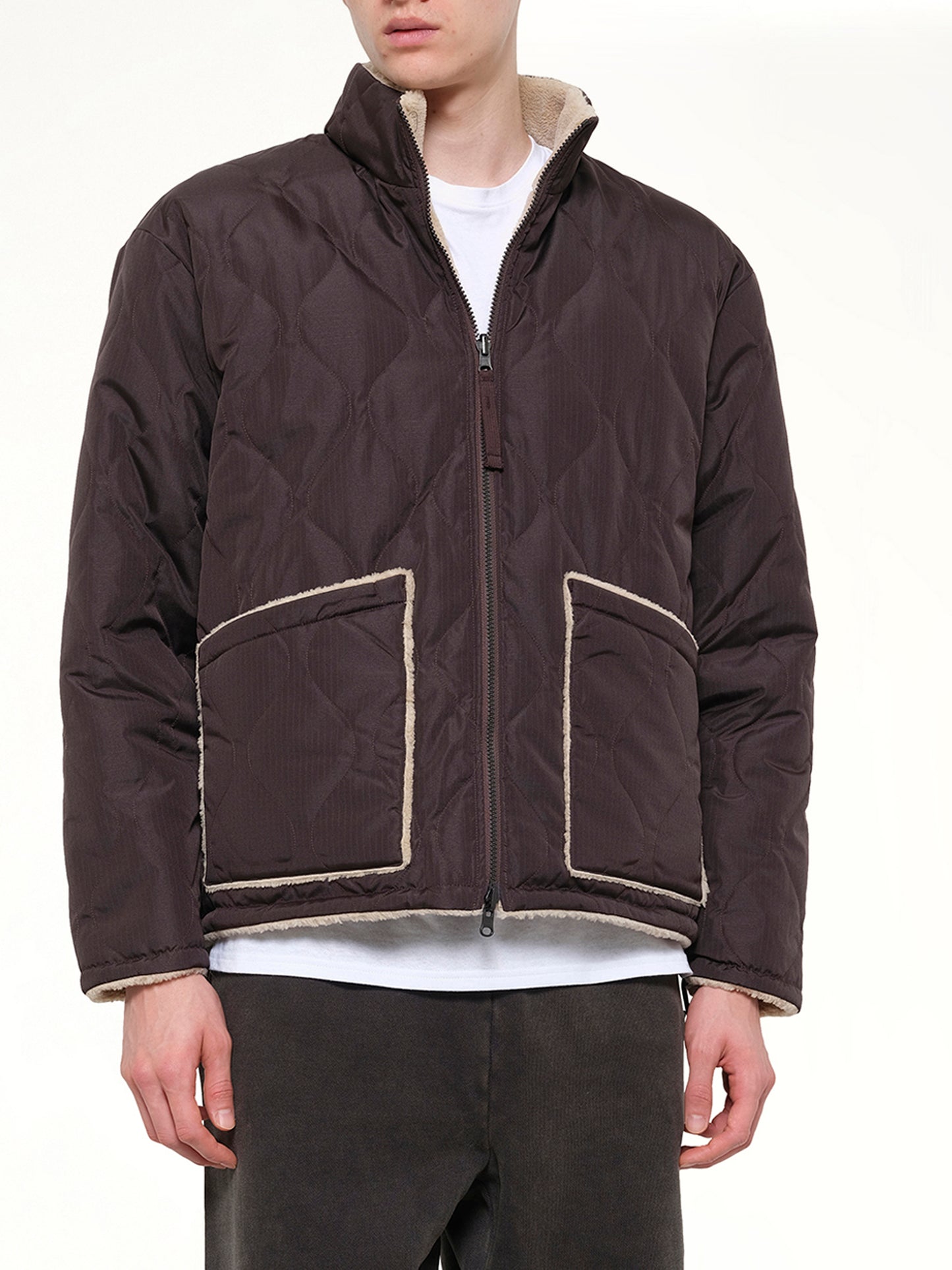 Military Reversible Down Boa Jacket in Dark Chocolate