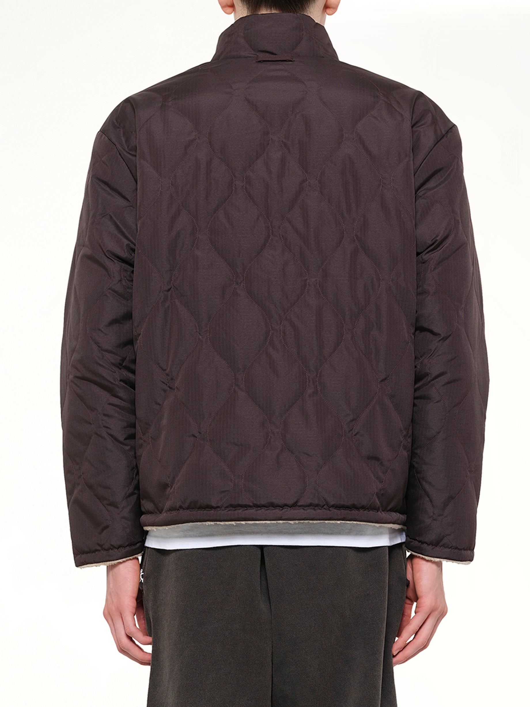 TAION Military Reversible Down Boa Jacket in Dark Chocolate Back View from MARAIS