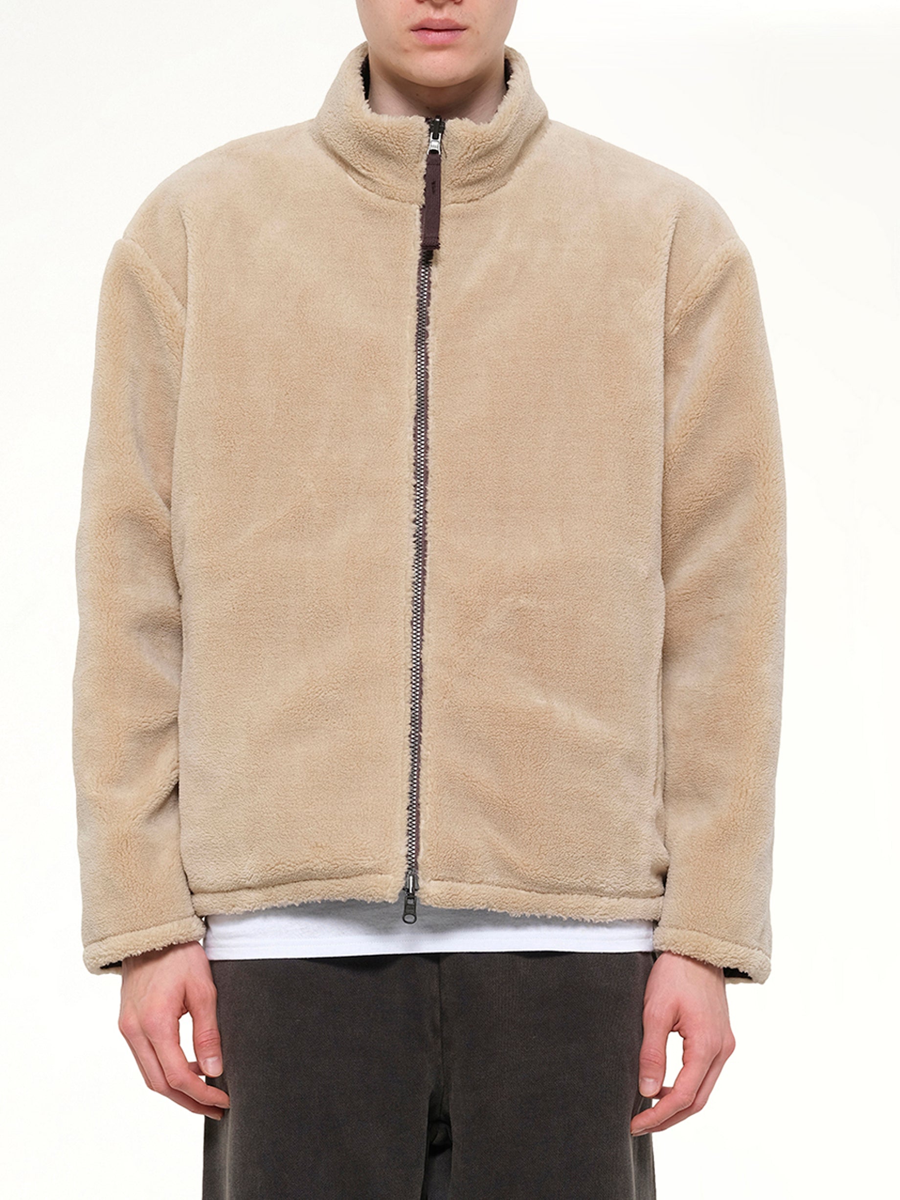 TAION Military Reversible Down Boa Jacket in Dark Chocolate from MARAIS