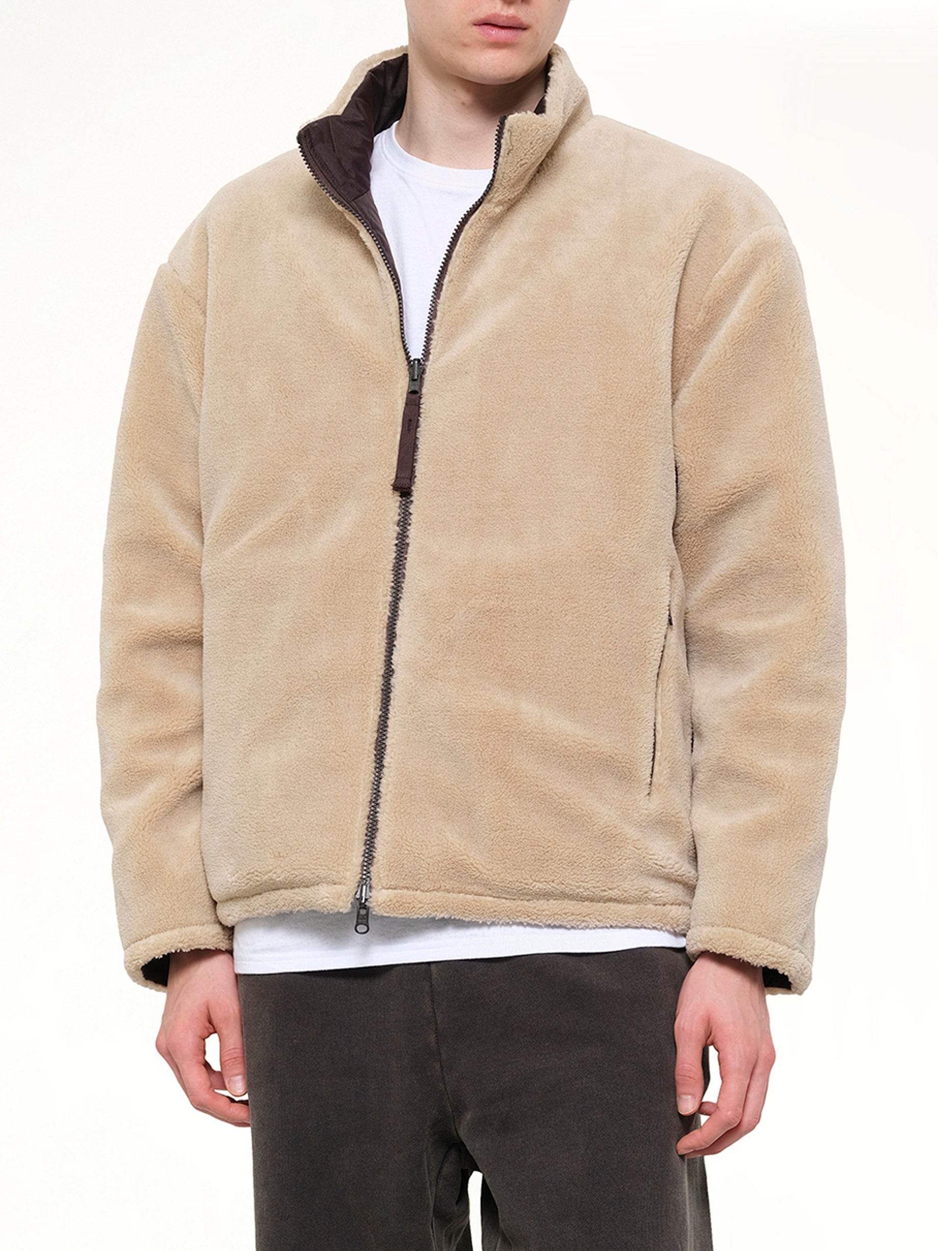 TAION Military Reversible Down Boa Jacket in Dark Chocolate from MARAIS