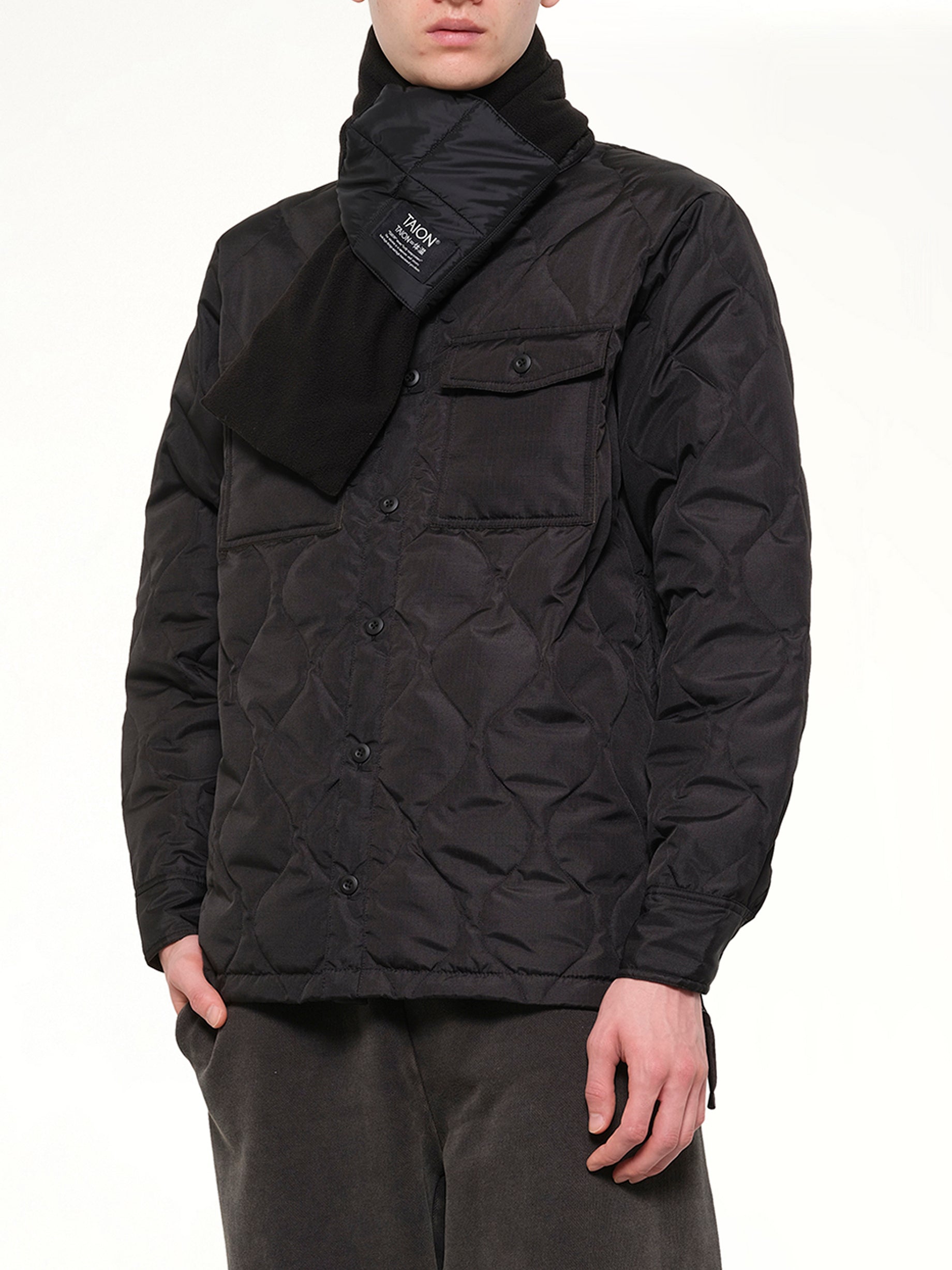 TAION Military Reversible Down Scarf in Black from MARAIS