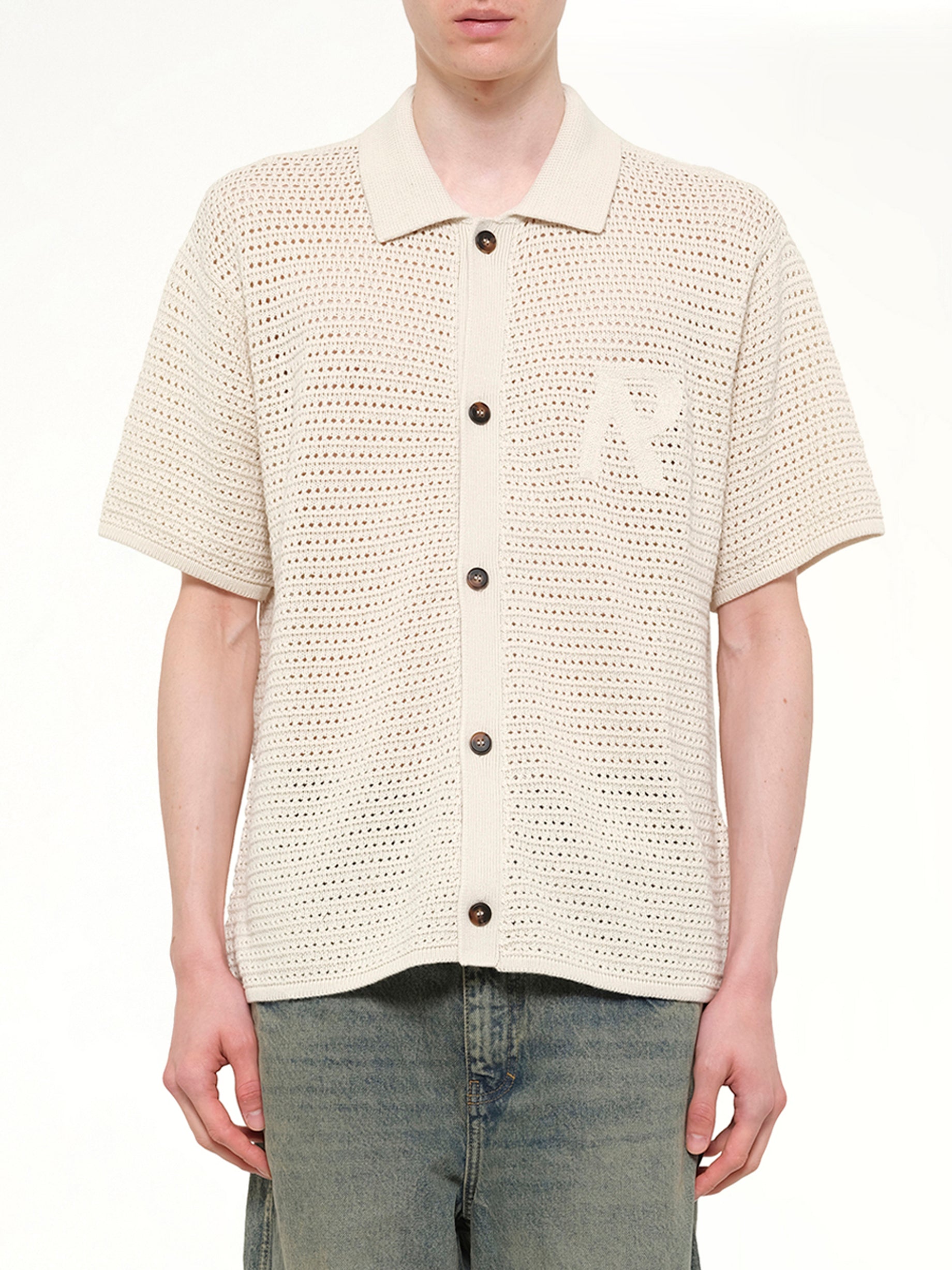 REPRESENT Pico Knit Shirt in Ecru Front View from MARAIS