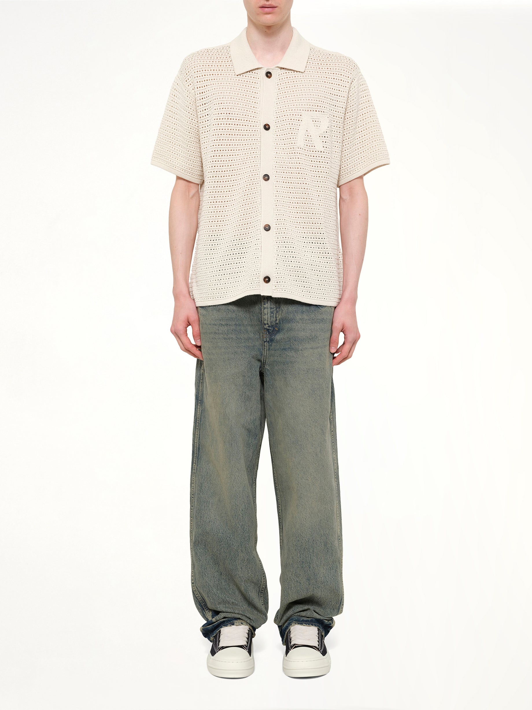 REPRESENT Pico Knit Shirt in Ecru Model View from MARAIS
