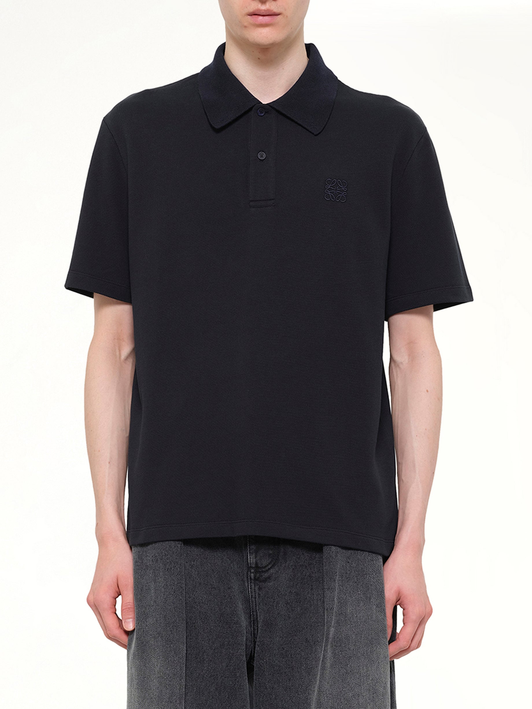 Tonal Anagram Polo in Navy Blue
