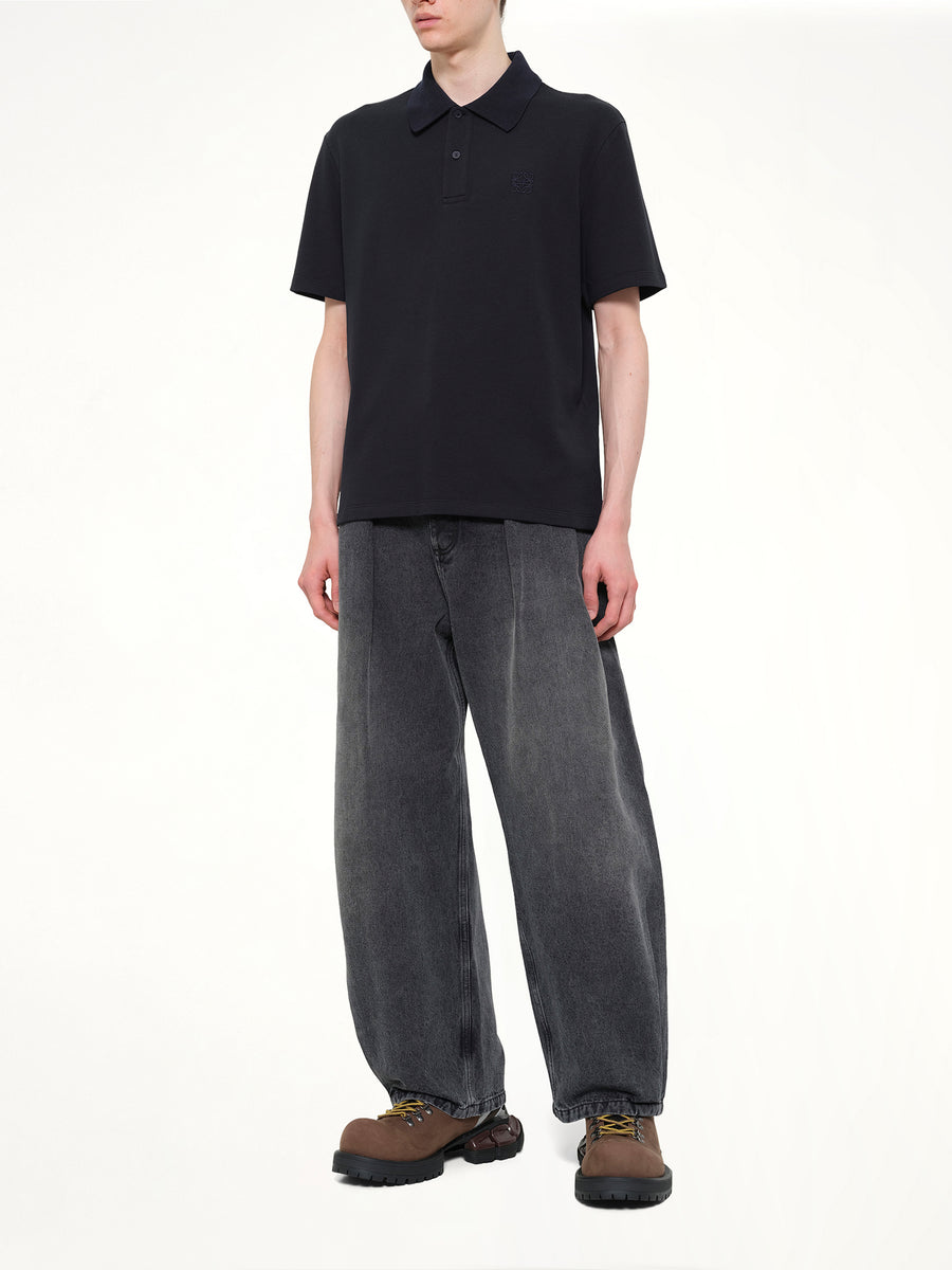Tonal Anagram Polo in Navy Blue