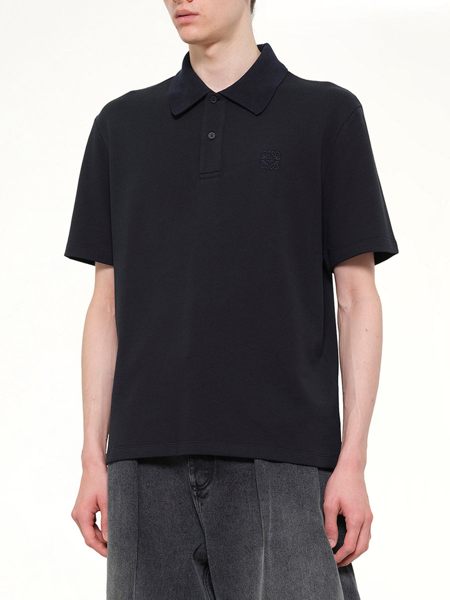 Tonal Anagram Polo in Navy Blue
