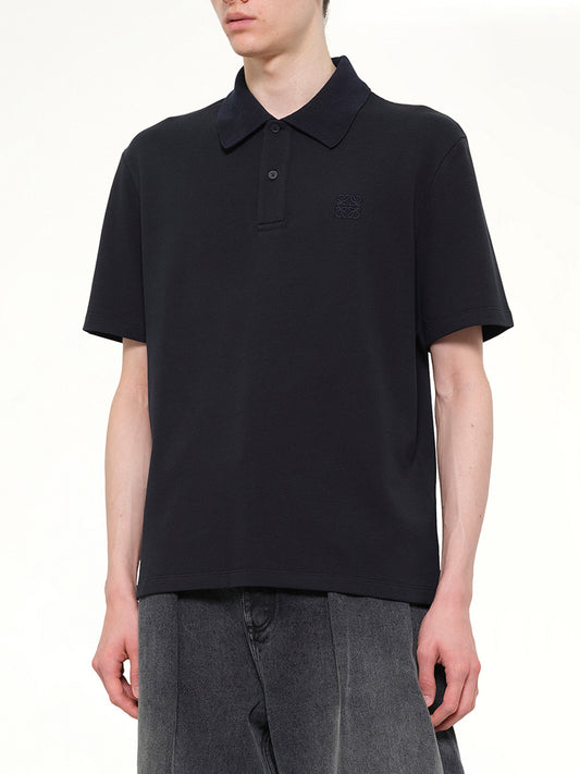Tonal Anagram Polo in Navy Blue