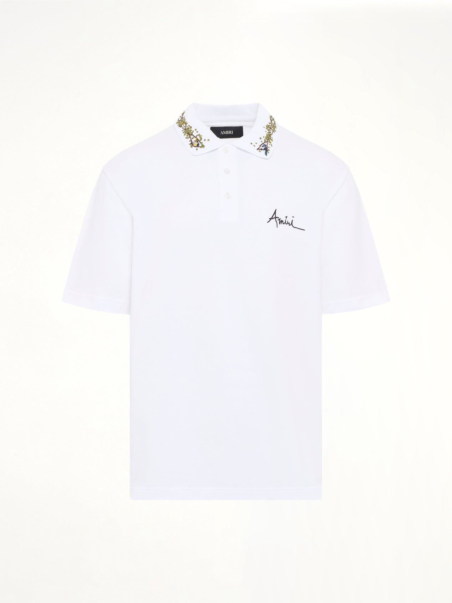 Amiri Floral Collar Polo in White