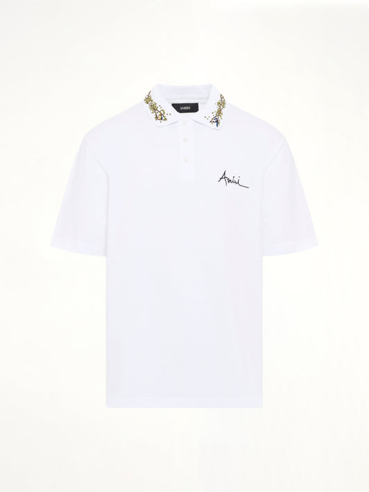 Amiri Floral Collar Polo in White