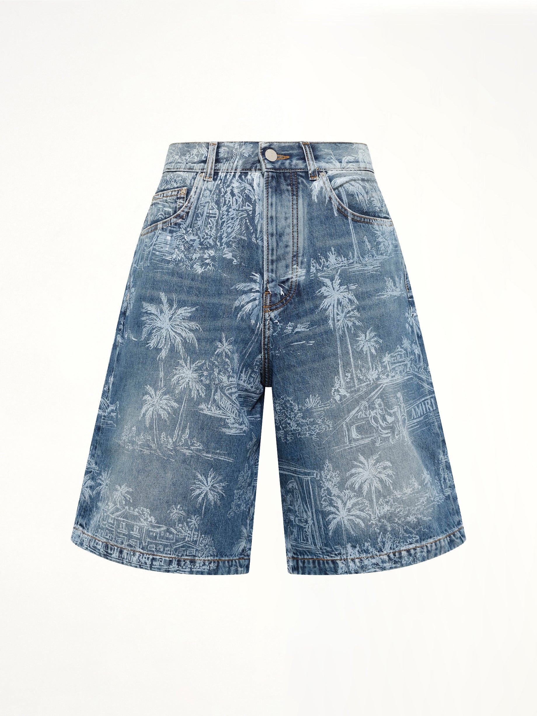 AMIRI Chateau Palms Denim Shorts in Harbor Indigo Product Photo from MARAIS
