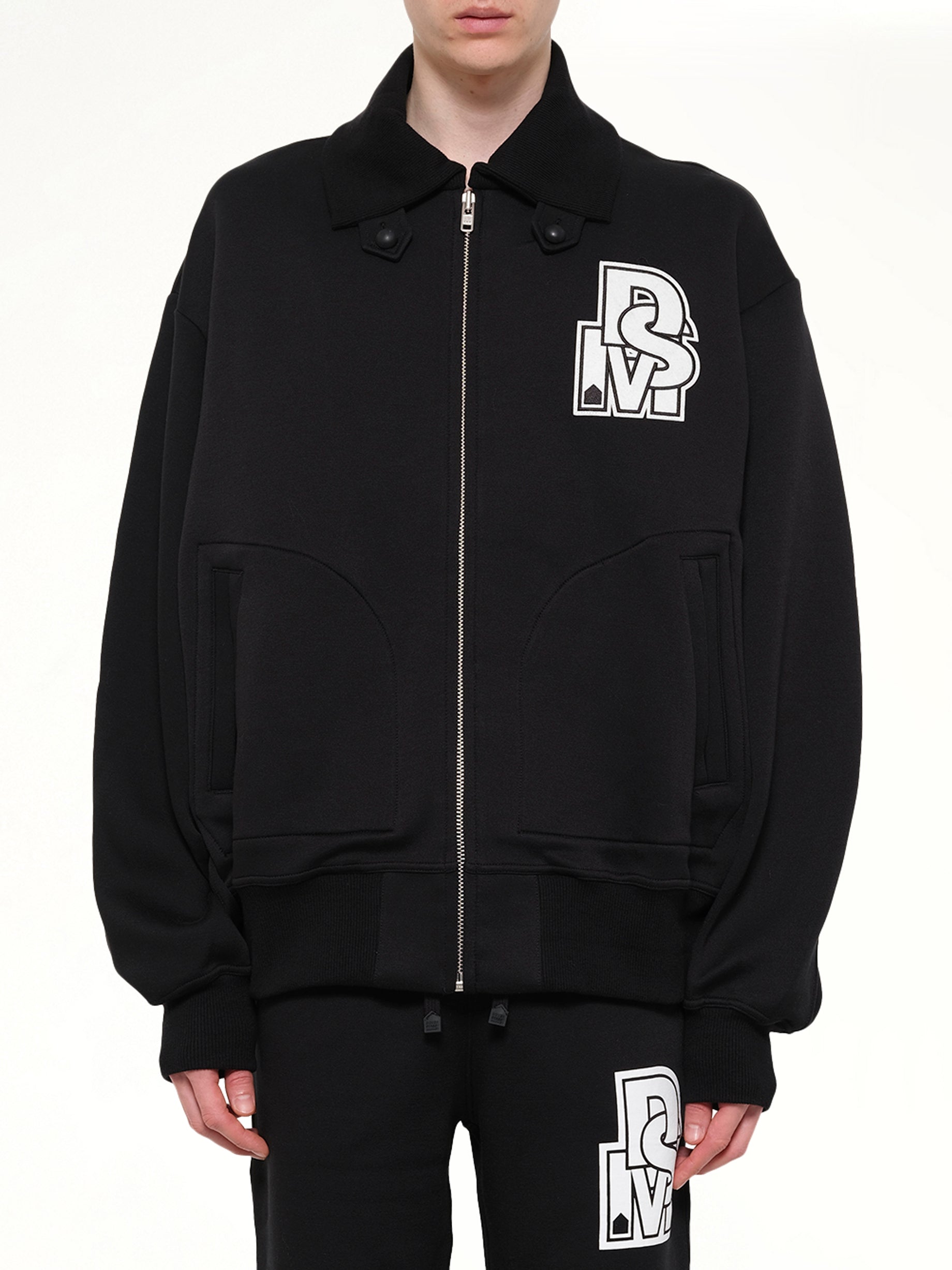 Doublet Knit Varsity Jacket in Black
