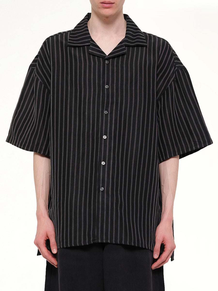 Camp Collar SS Shirt in Black/White Stripe