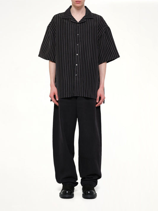 Camp Collar SS Shirt in Black/White Stripe