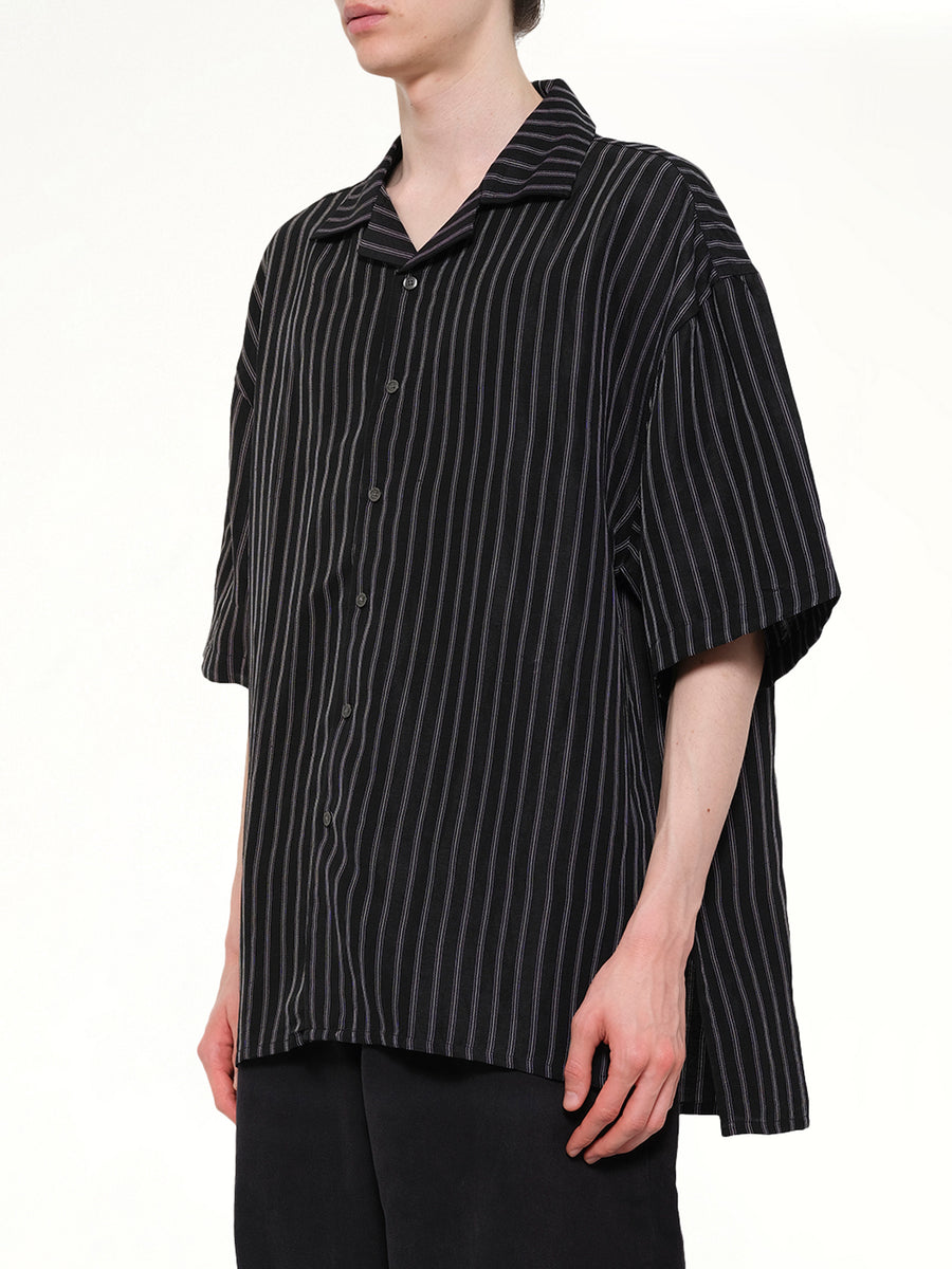 Camp Collar SS Shirt in Black/White Stripe