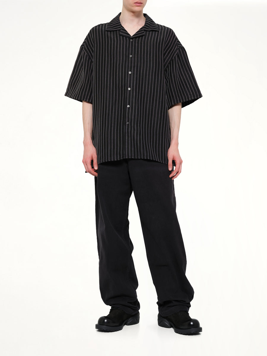 Camp Collar SS Shirt in Black/White Stripe