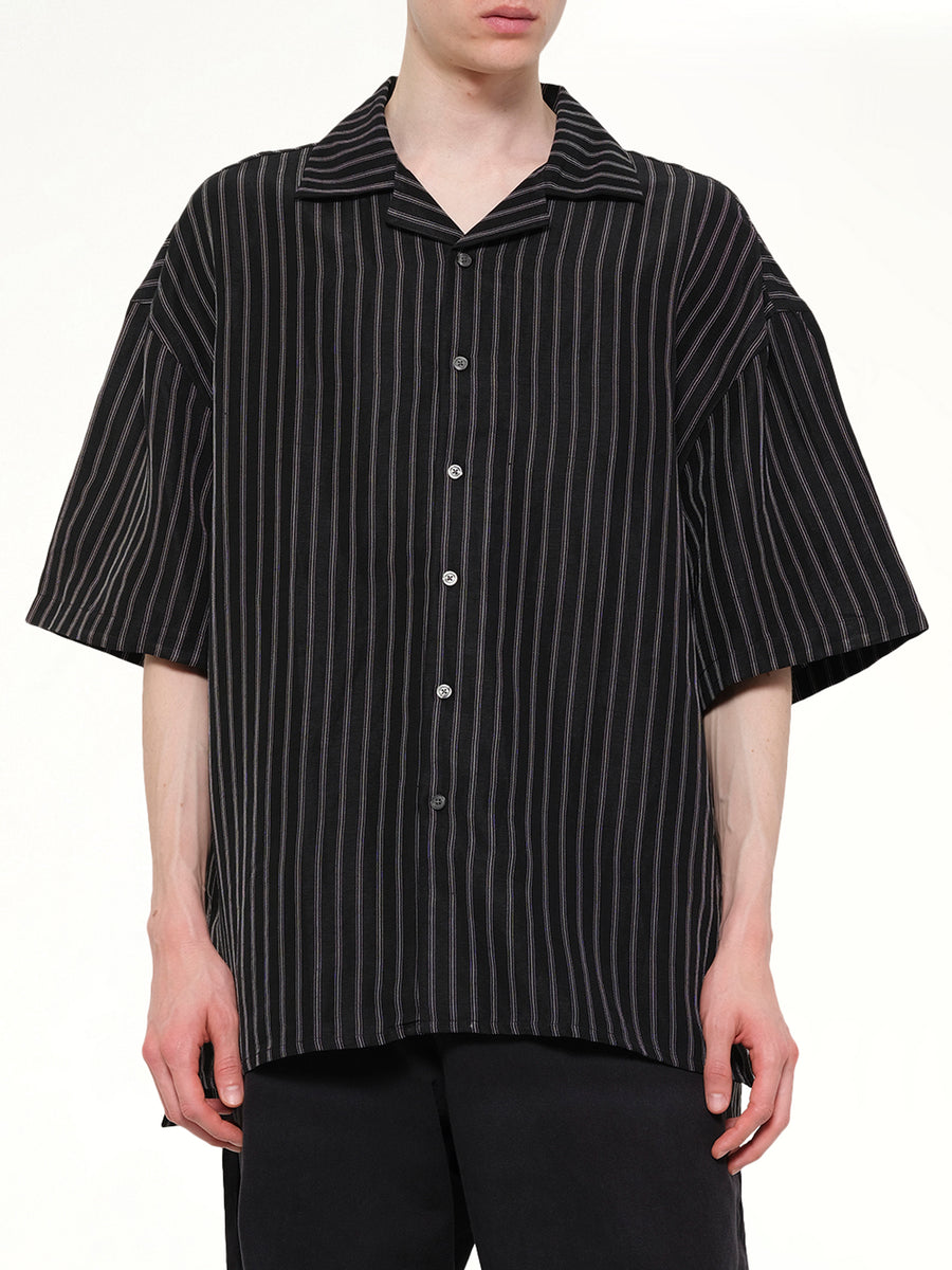 Camp Collar SS Shirt in Black/White Stripe