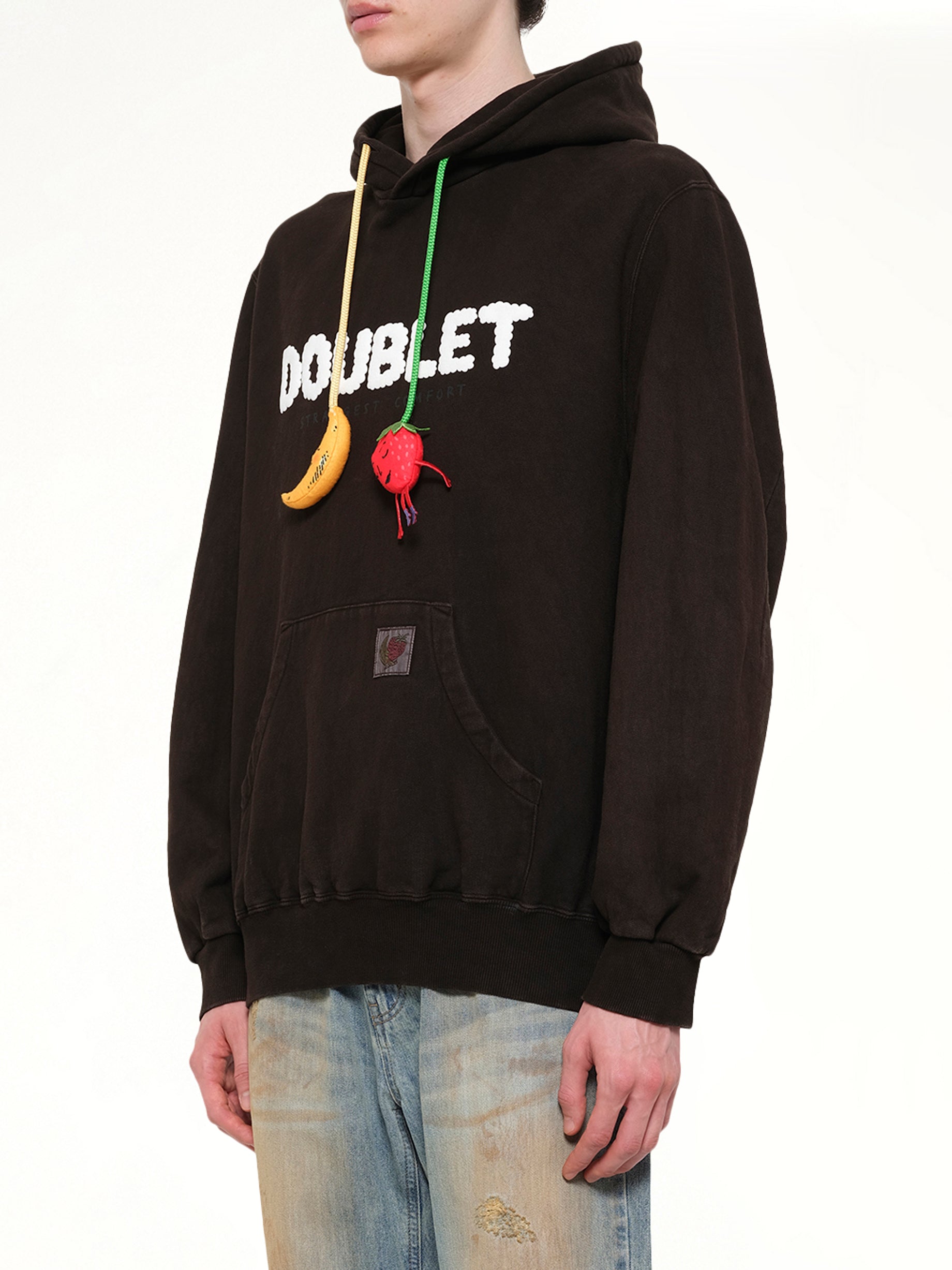 DOUBLET Mud-Dyed Hoodie With SHFU in Mud Side View from MARAIS