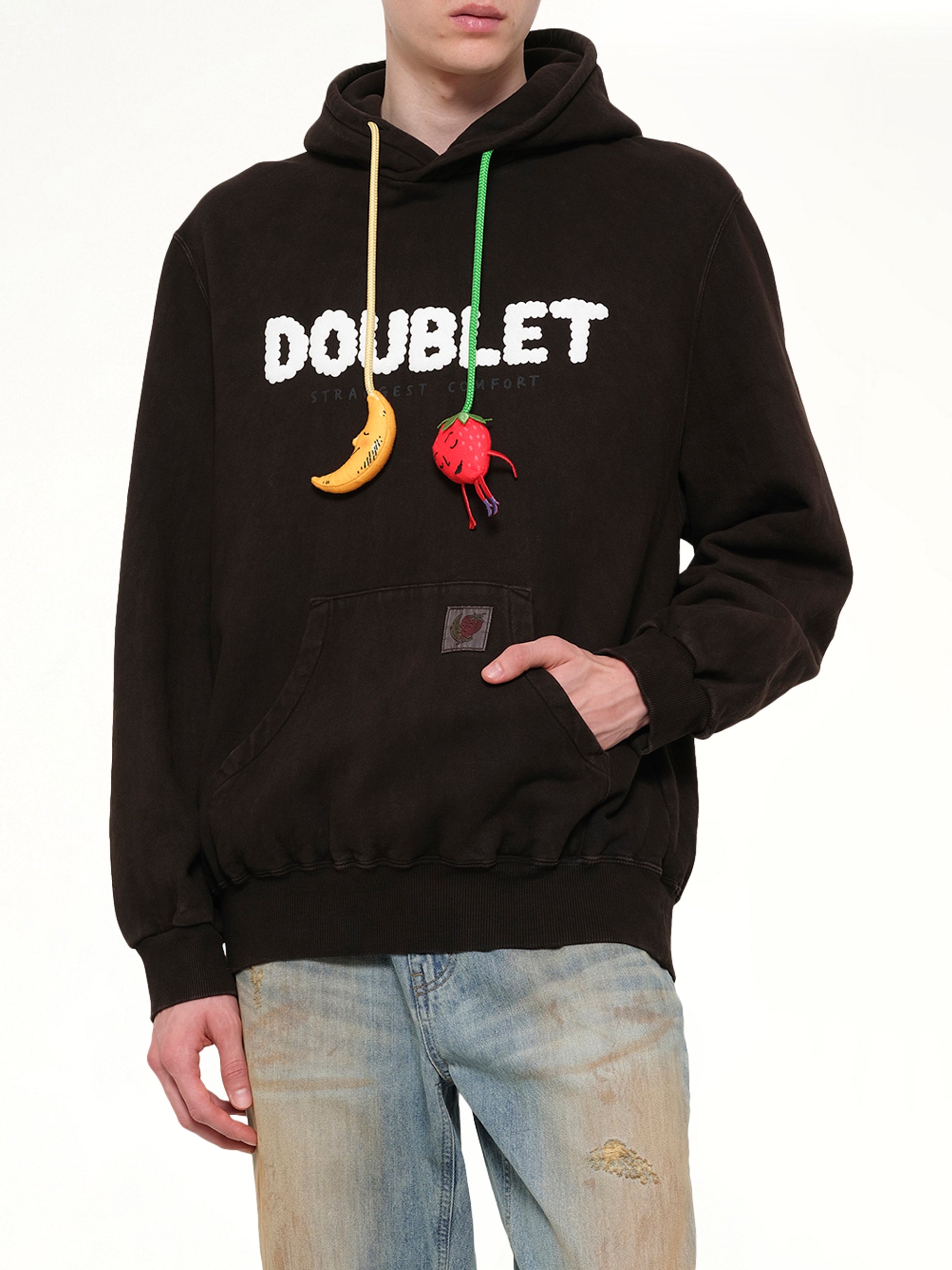 DOUBLET Mud-Dyed Hoodie With SHFU in Mud Detail Shot from MARAIS