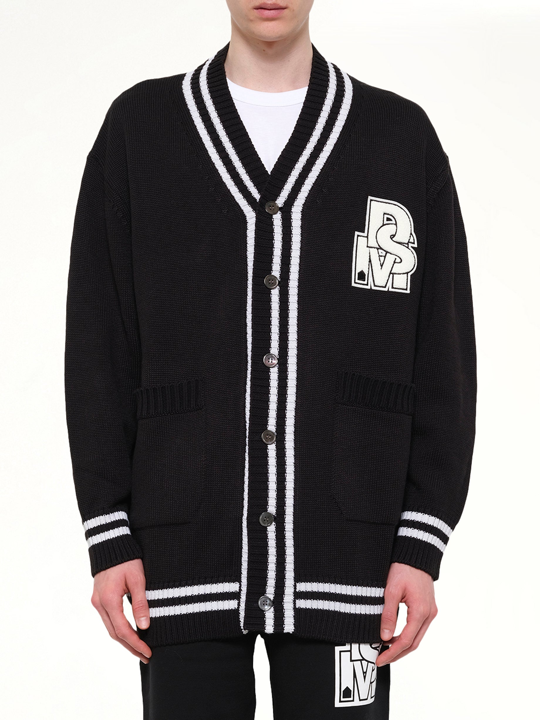 Oversized Cardigan with Patch in Black