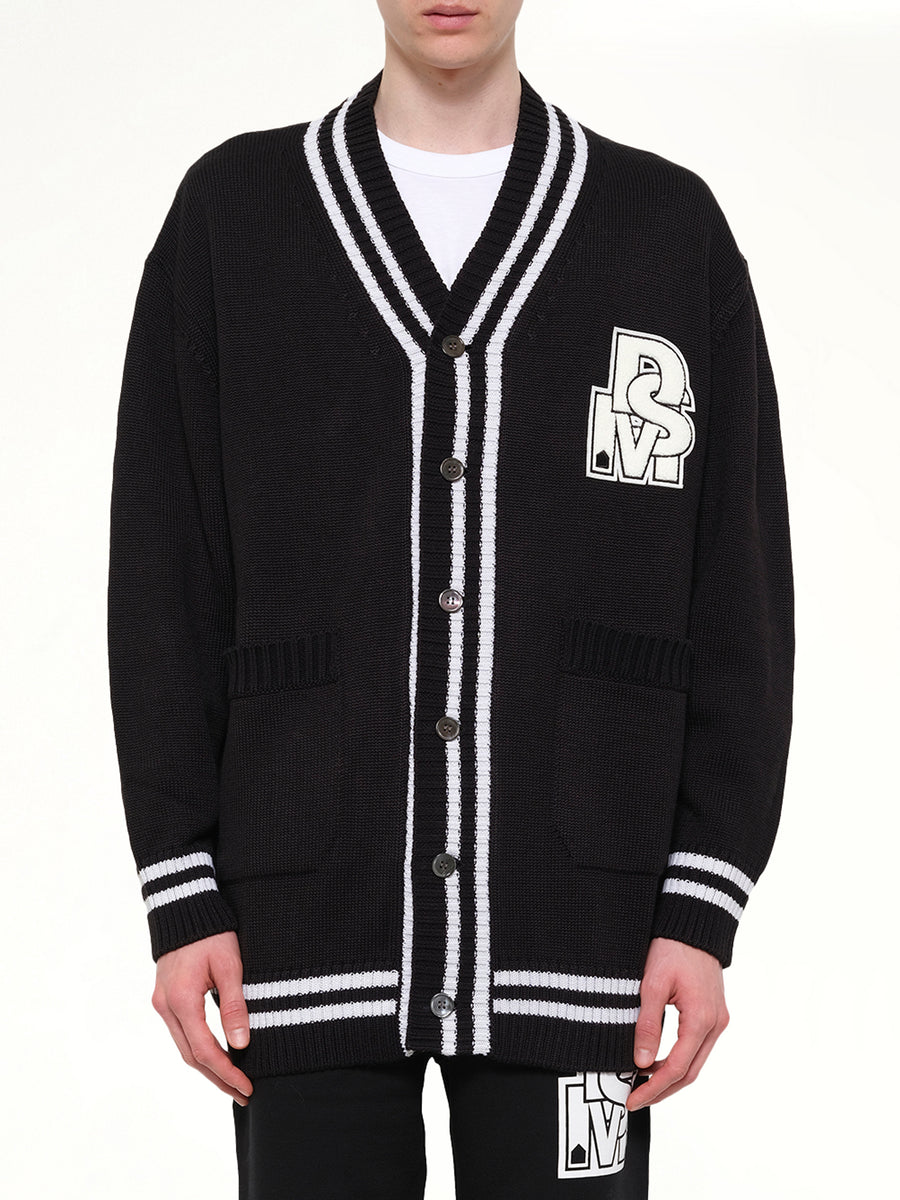 Oversized Cardigan with Patch in Black