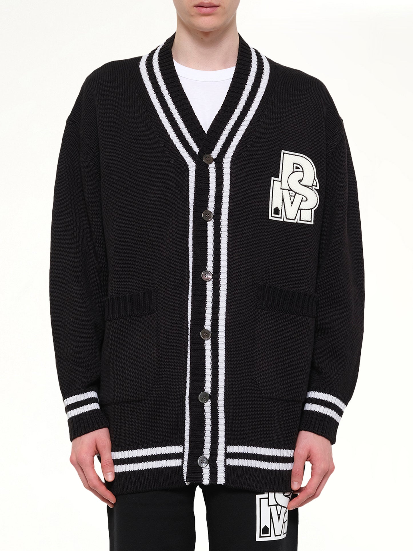 Oversized Cardigan with Patch in Black