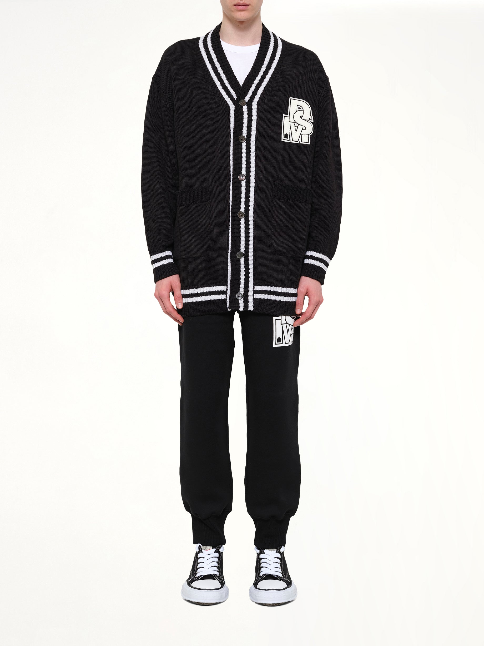 DOVER STREET MARKET Oversized Cardigan with Patch in Black Model View from MARAIS