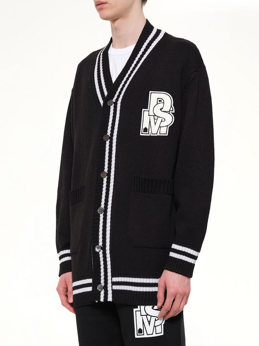 Oversized Cardigan with Patch in Black