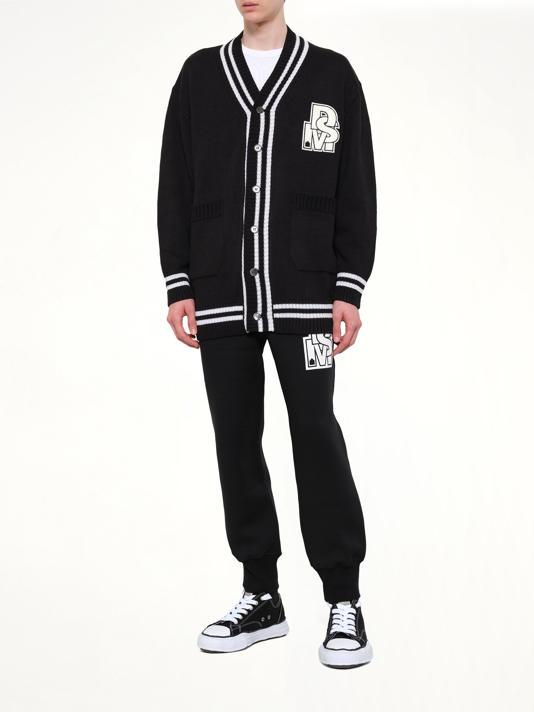 DOVER STREET MARKET Oversized Cardigan with Patch in Black Full Reference from MARAIS