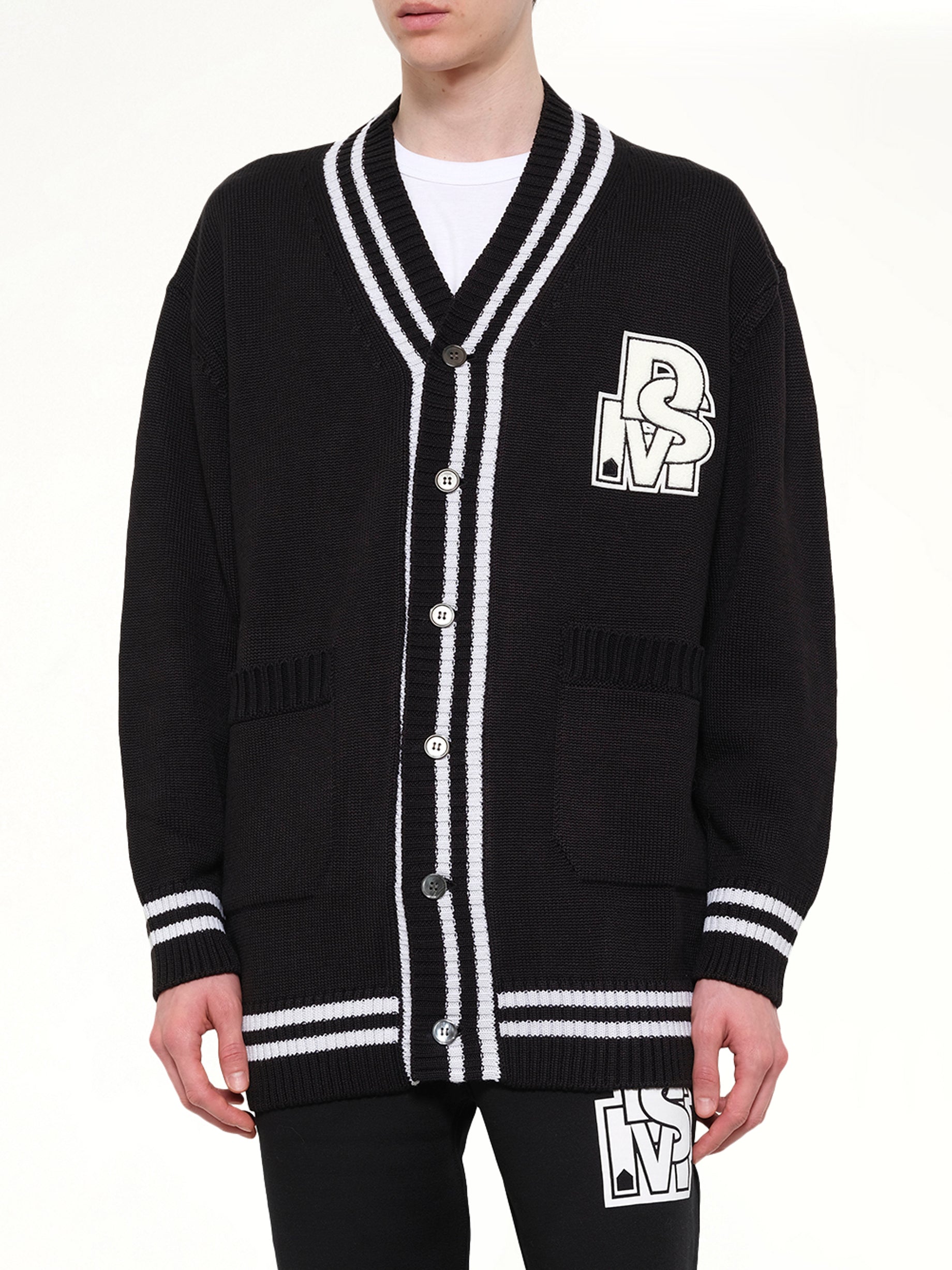 DOVER STREET MARKET Oversized Cardigan with Patch in Black Detail Shot from MARAIS