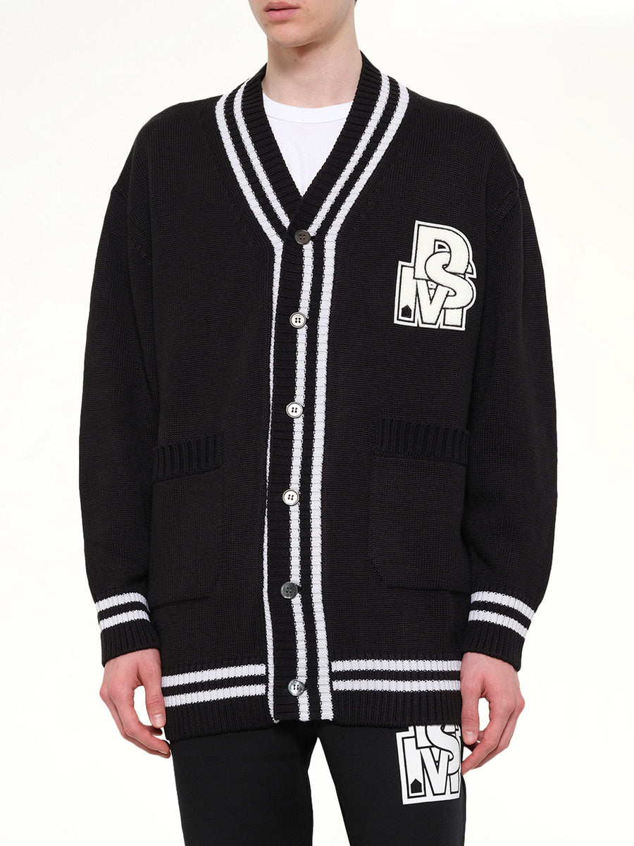 Oversized Cardigan with Patch in Black