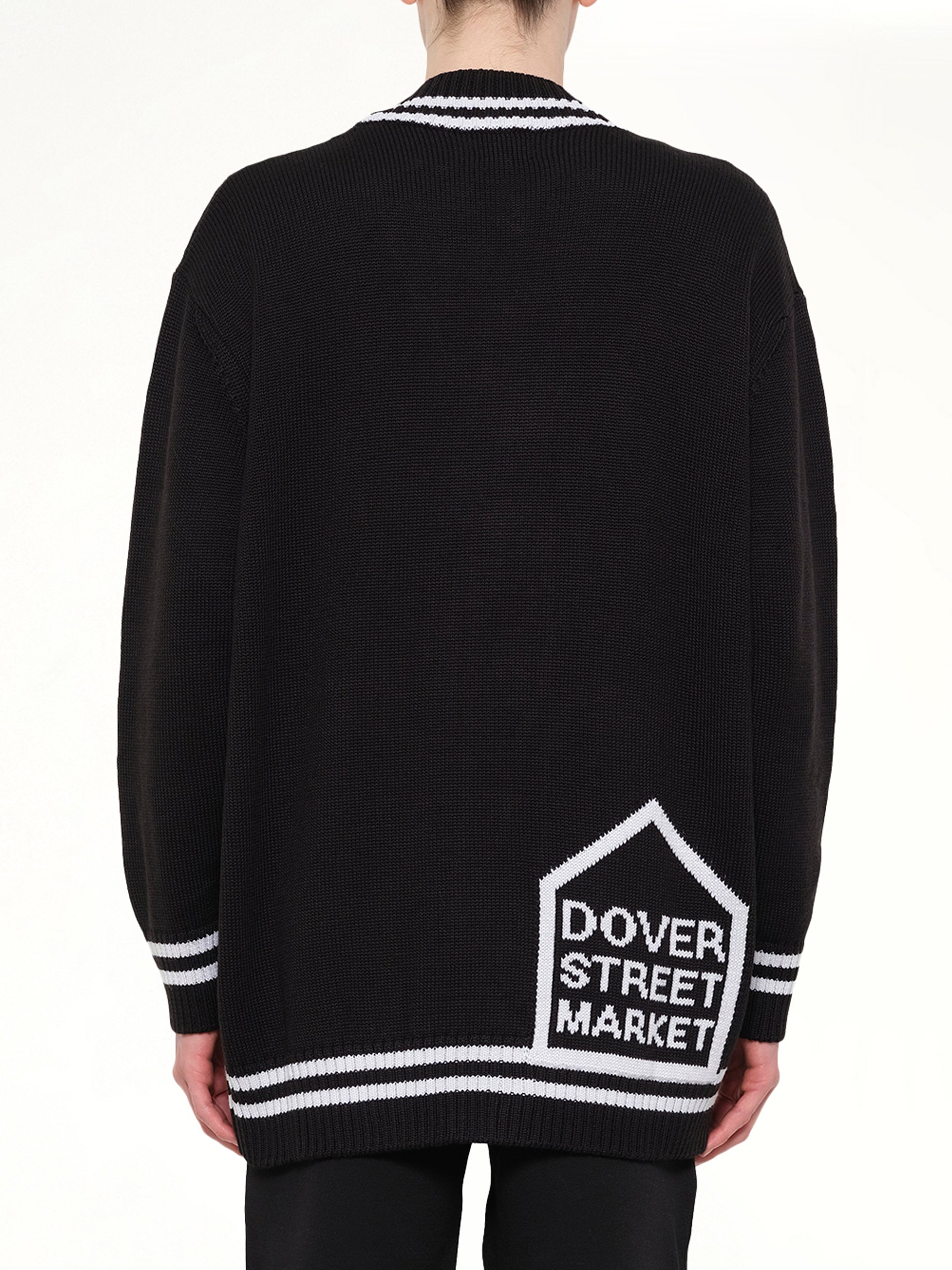 DOVER STREET MARKET Oversized Cardigan with Patch in Black Back View from MARAIS