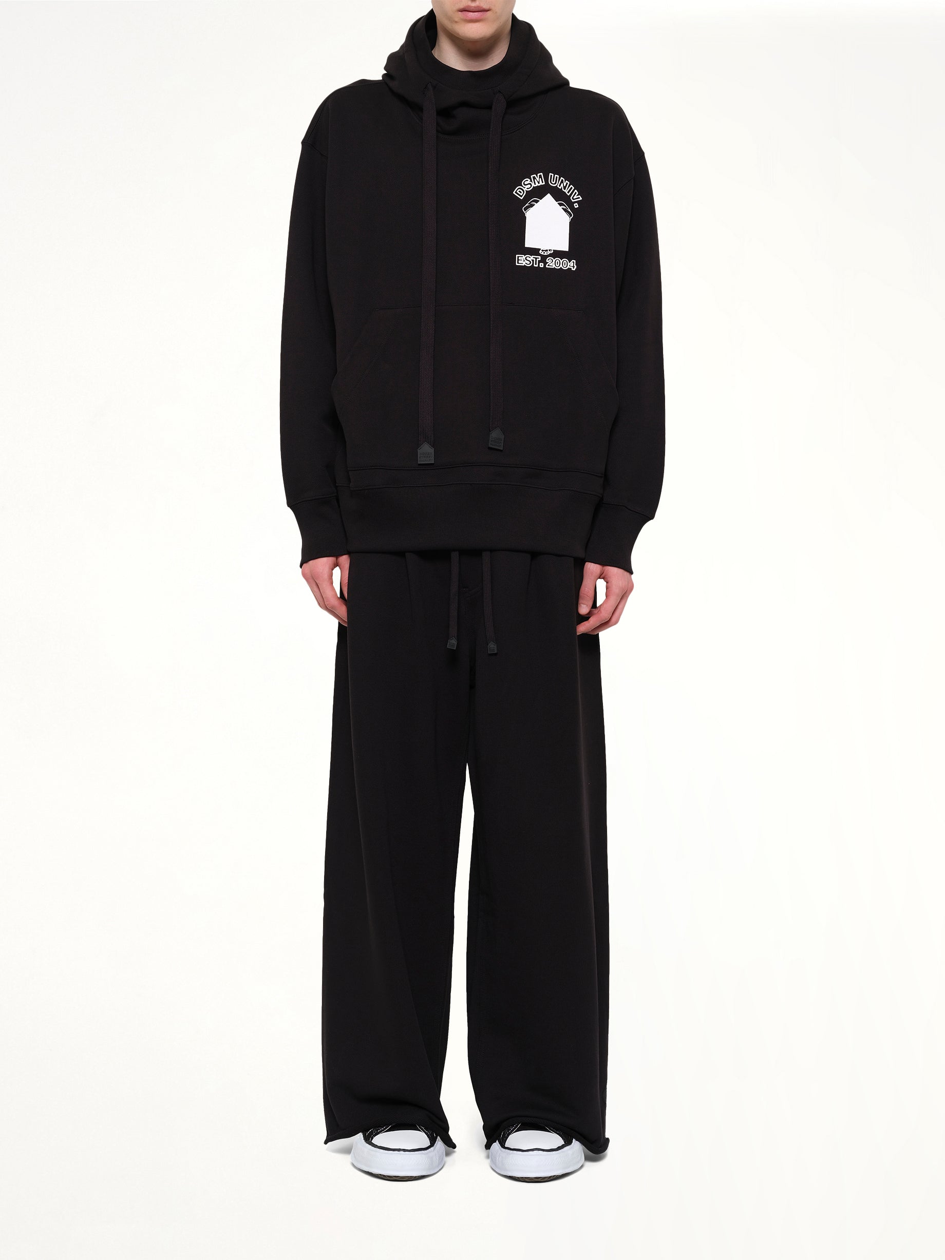 DOVER STREET MARKET Pile Knit Oversized Hoodie in Black Model View from MARAIS
