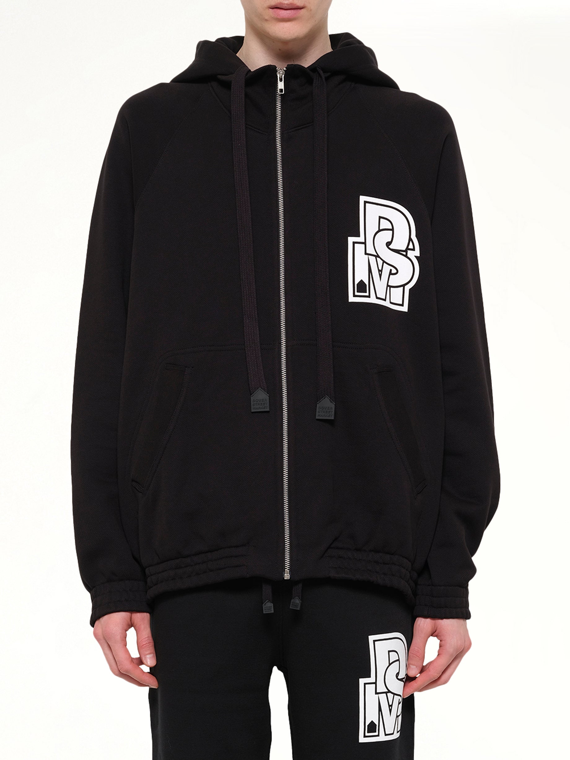 Pile Knit Zipped Hoodie in Black