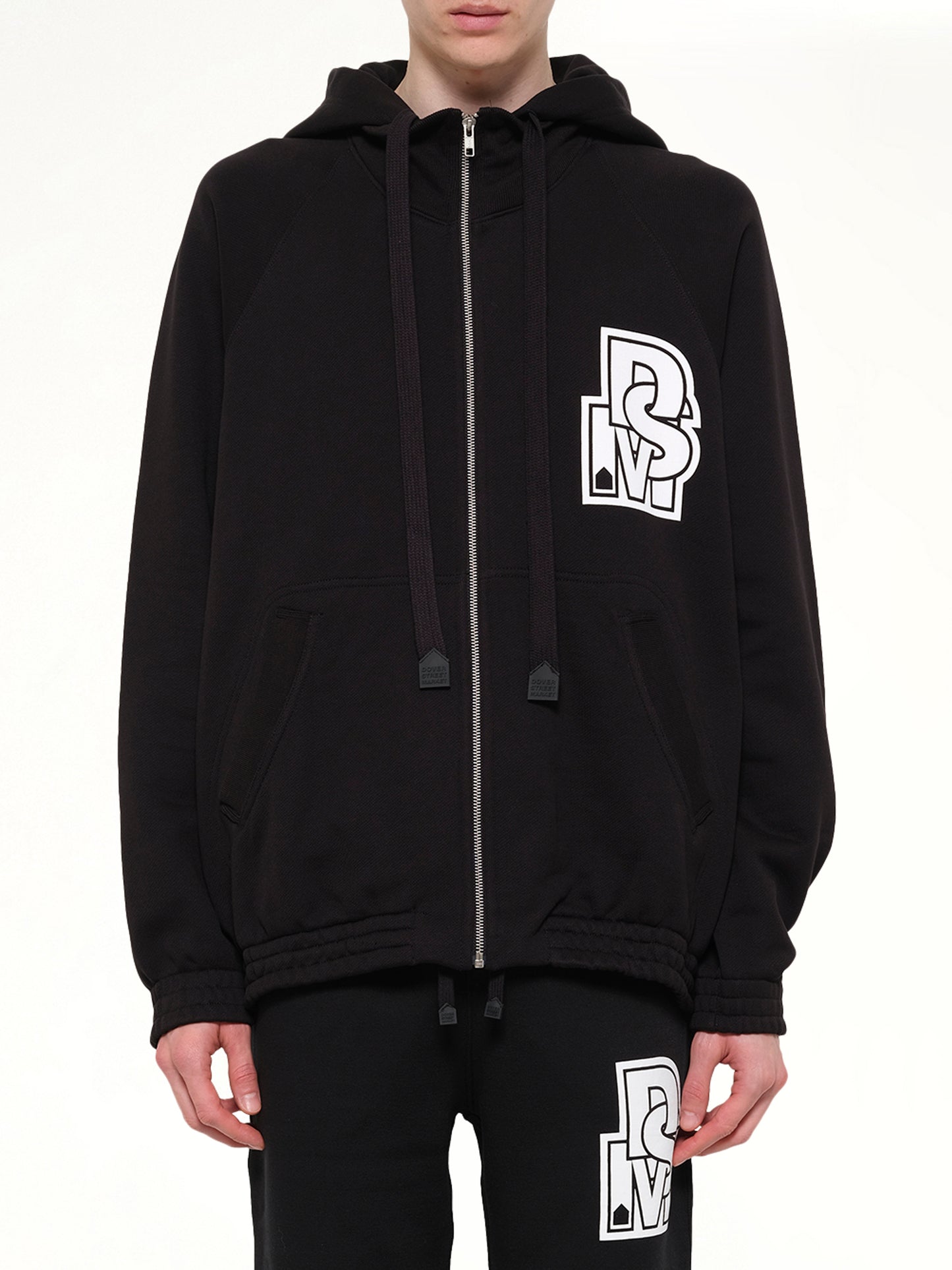 Pile Knit Zipped Hoodie in Black