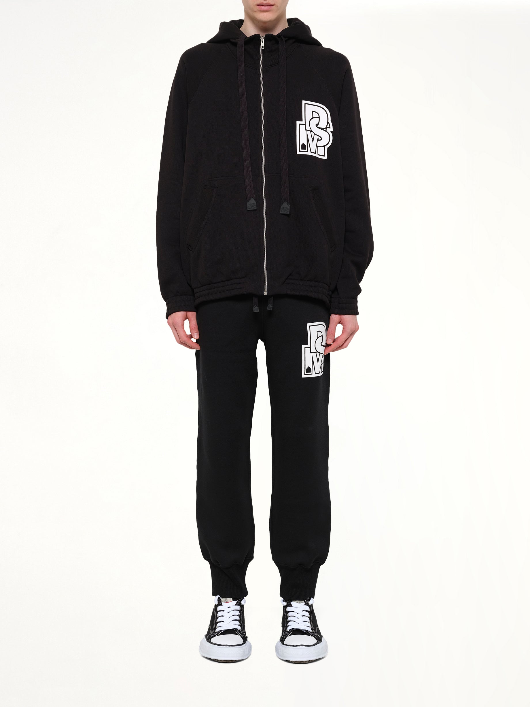 DOVER STREET MARKET Pile Knit Zipped Hoodie in Black Model View from MARAIS