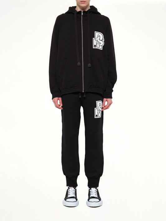 Pile Knit Zipped Hoodie in Black
