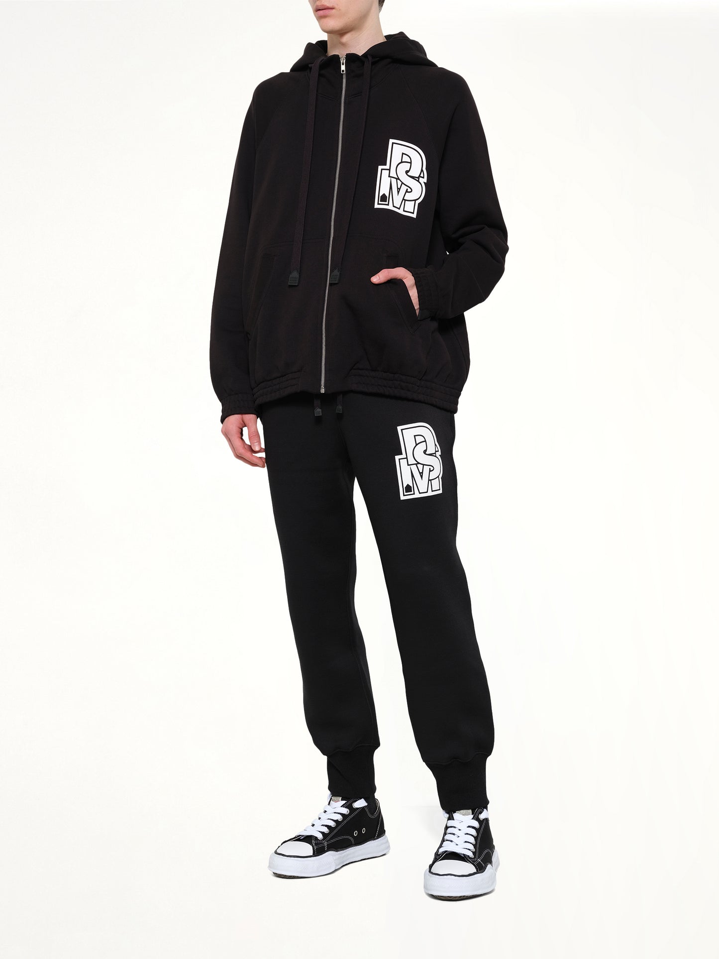 Pile Knit Zipped Hoodie in Black