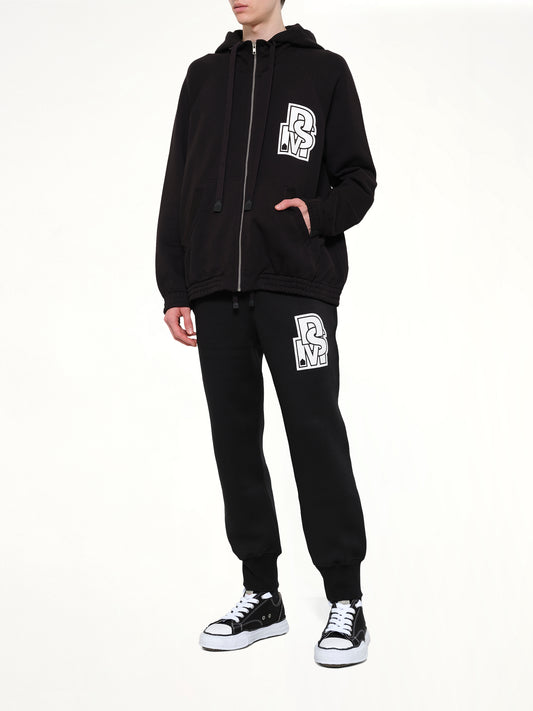 Pile Knit Zipped Hoodie in Black