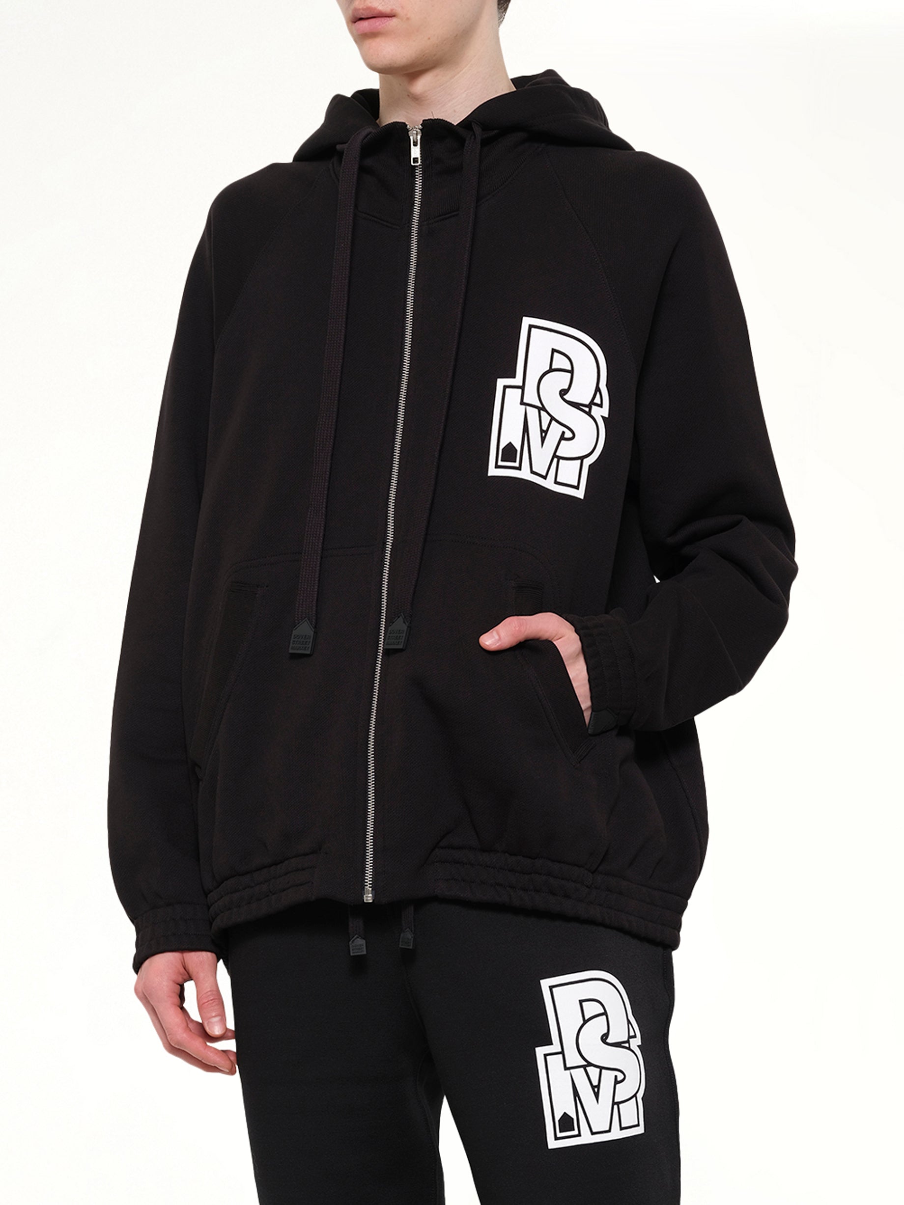 DOVER STREET MARKET Pile Knit Zipped Hoodie in Black Detail Shot from MARAIS