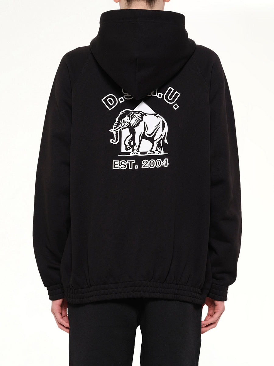 Pile Knit Zipped Hoodie in Black