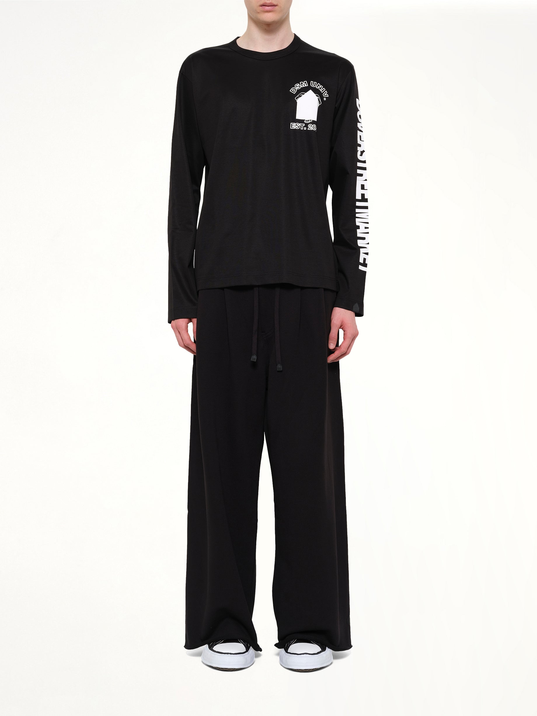 DOVER STREET MARKET Ponte Knit LS T-Shirt in Black Model View from MARAIS