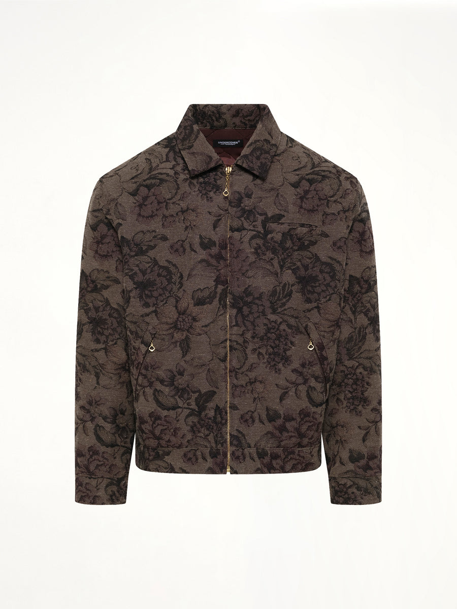 Flower Zip Up Jacket in Dark Khaki