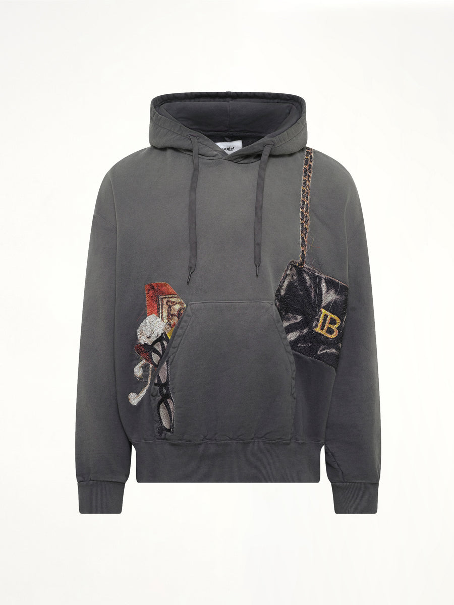 Trompe L’Oeil Embroidery Hoodie in Black