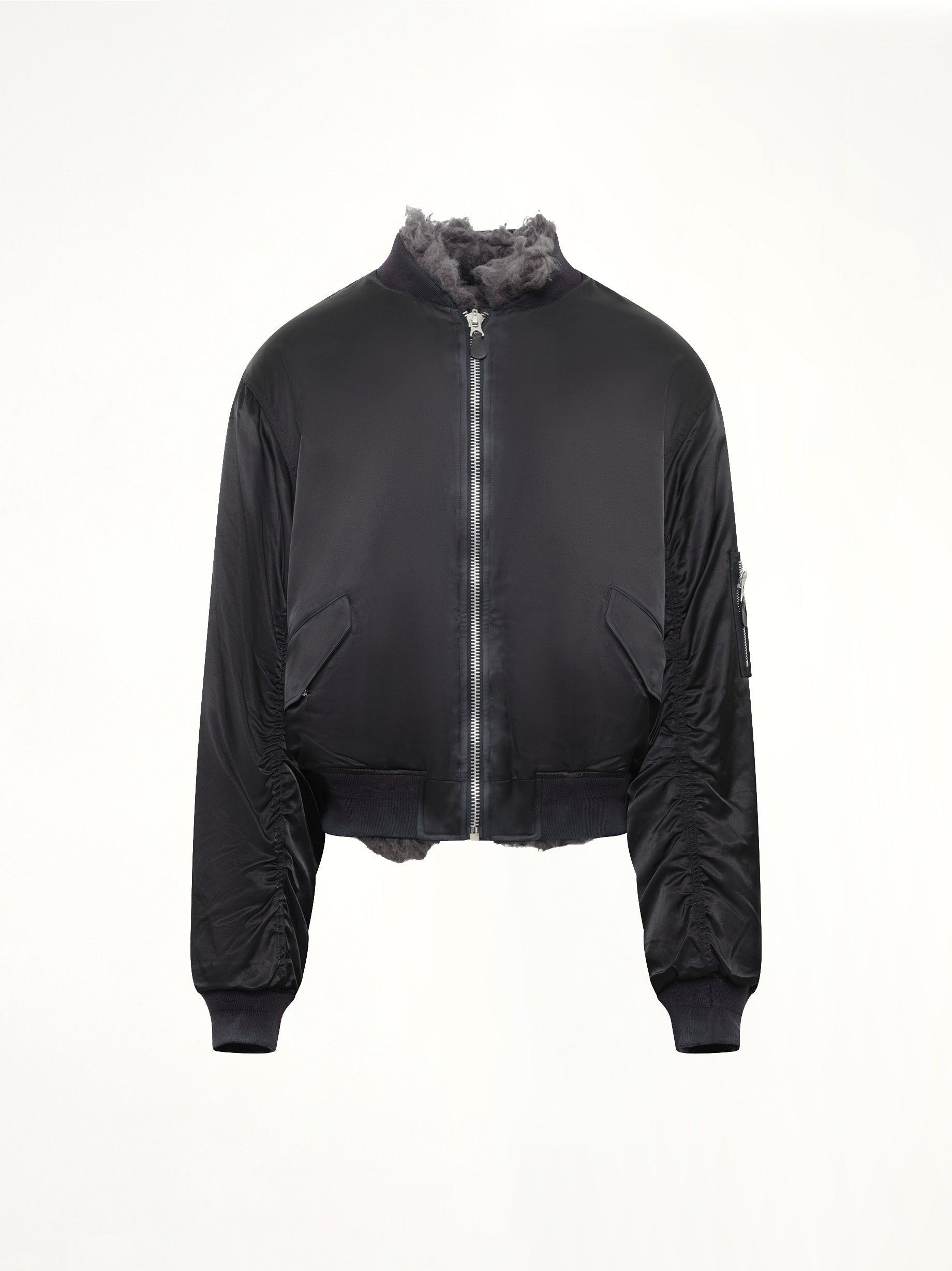 Smoke Fur Reversible Bomber Jacket in Black