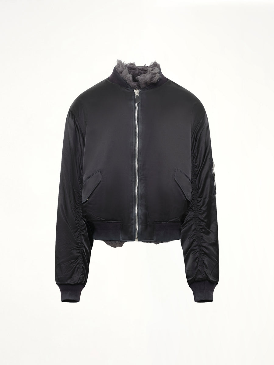 Smoke Fur Reversible Bomber Jacket in Black