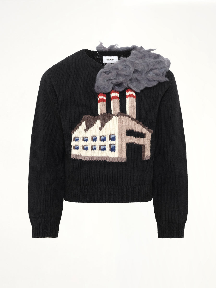Smoking Factory Intarsia Knit Pullover in Black