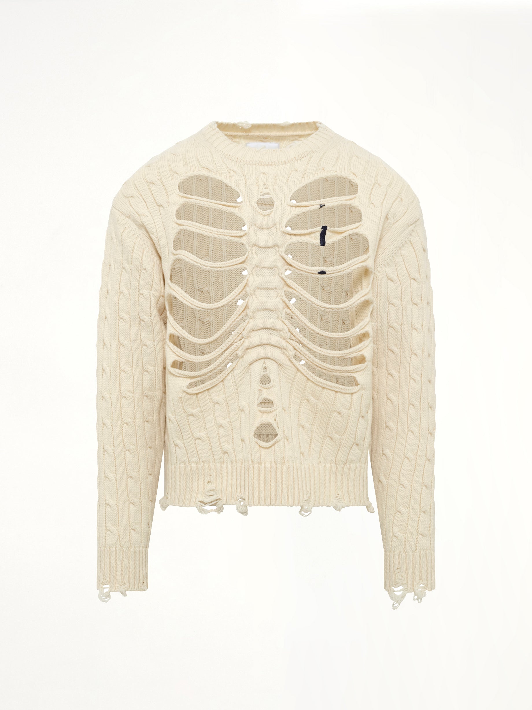 Rib Cage Cable Knit Pullover in Ivory